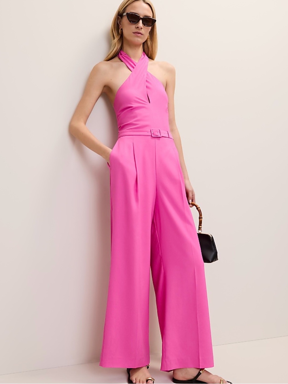 Ann Taylor - Belted Halter Neck Jumpsuit - Rhododendron (hot pink)